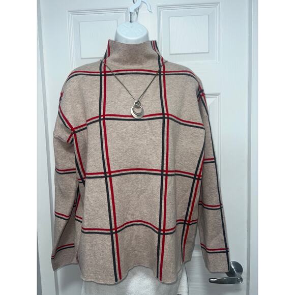 Tahari Sweater - drop shoulder mock neck classy beige  size L - Picture 1 of 14